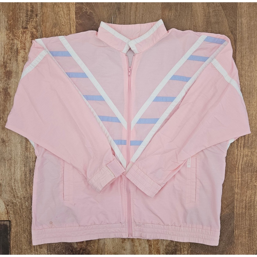 Vtg Pierre Cardin Chevron Windbreaker Jacket Womens XL Pink Retro Track Shell